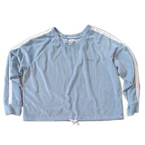 Hurley Women's XL Rib Knit Sweatshirt Oversized Cropped Drawstring Pale Blue